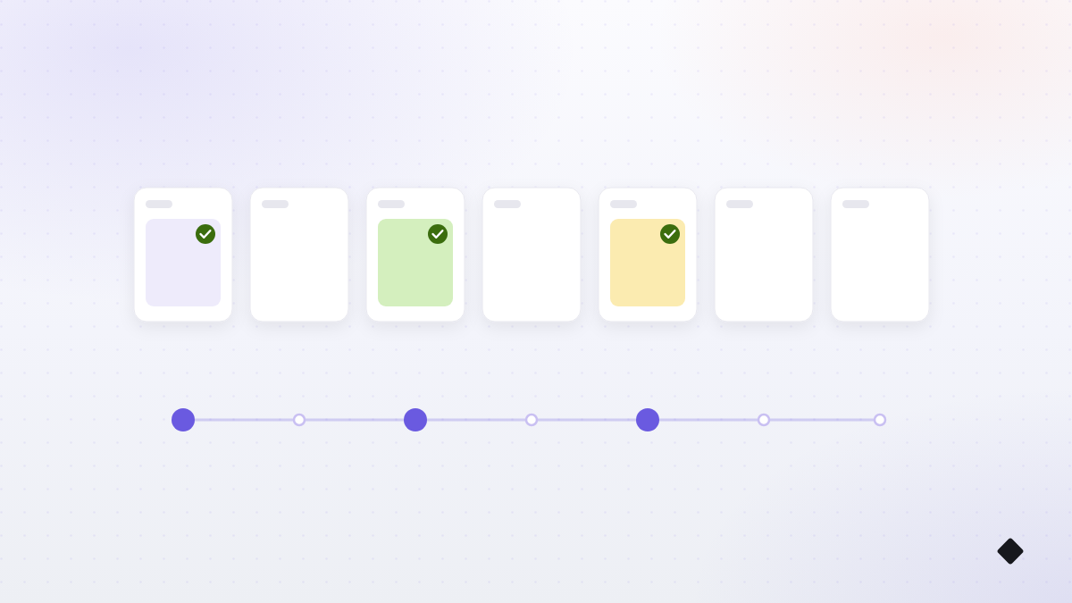A steady weekly posting rhythm drawn in Postd's style: seven day tiles with an even cadence line connecting three scheduled posts at a calm, regular pace.